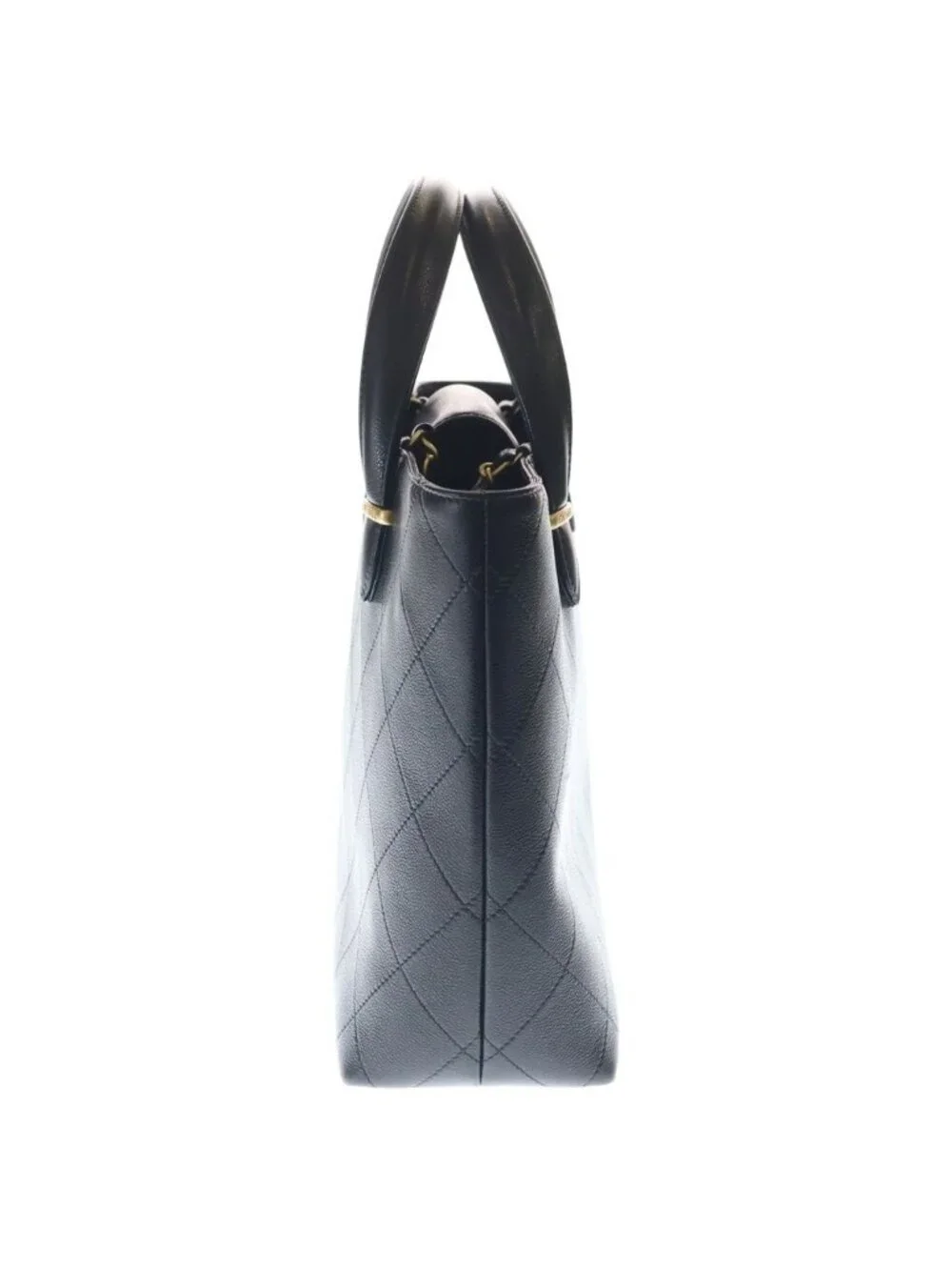 Chanel Quilted Classic Shopping Handbag Tote Shoulder Bag Black Caviar Leather